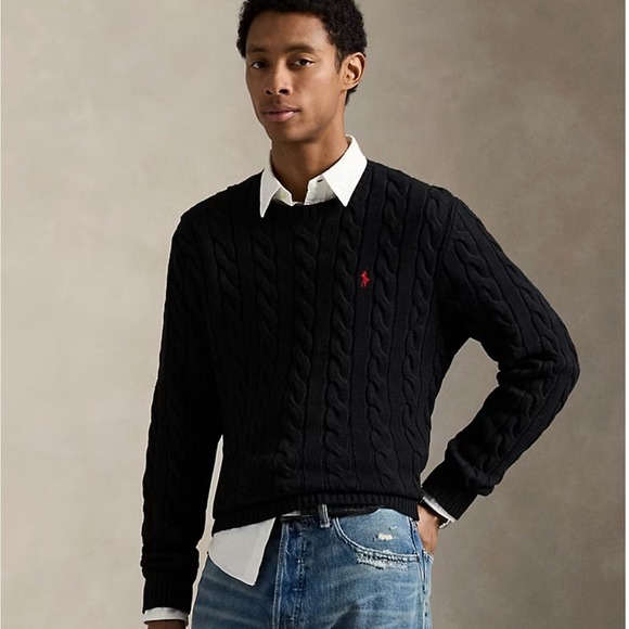 Polo Ralph Lauren Men's Big & Tall Cable-Knit Cotton Sweater Black Size XXL - Picture 2 of 12